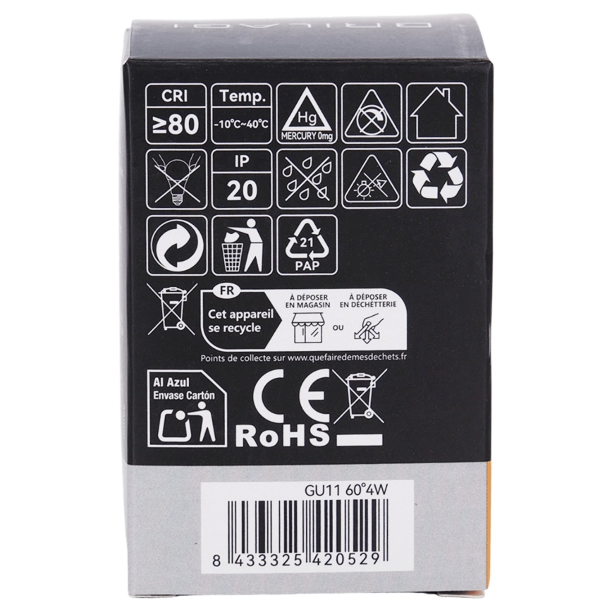 Ampoule LED MR11 GU10/4W/230V 3000K 60° noire - BRILAGI