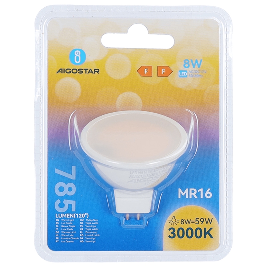 Ampoule LED MR16 GU5,3/8W/12V 3000K - Aigostar