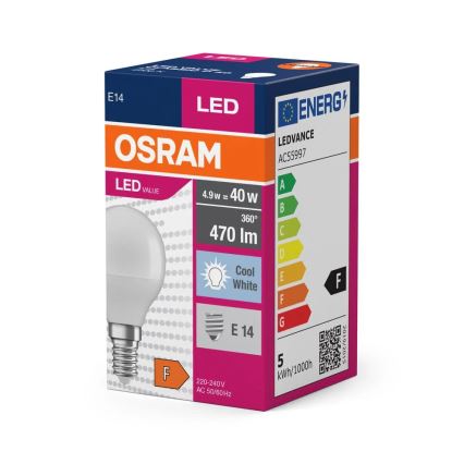 Ampoule LED P40 E14/4,9W/230V 4000K - Osram