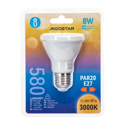 Ampoule LED PAR20 E27/8W/230V 3000K - Aigostar