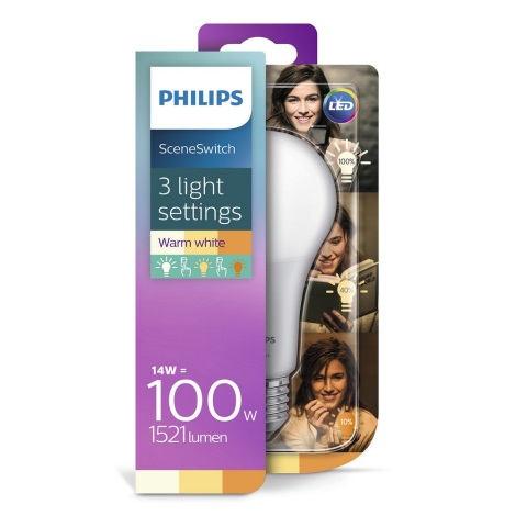 Ampoule LED Philips SCENE SWITCH A67 E27/14W/230V 2200K-2700K