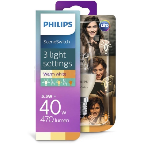 Ampoule LED Philips SCENE SWITCH B38 E14/5,5W/230V 2200K-2700K