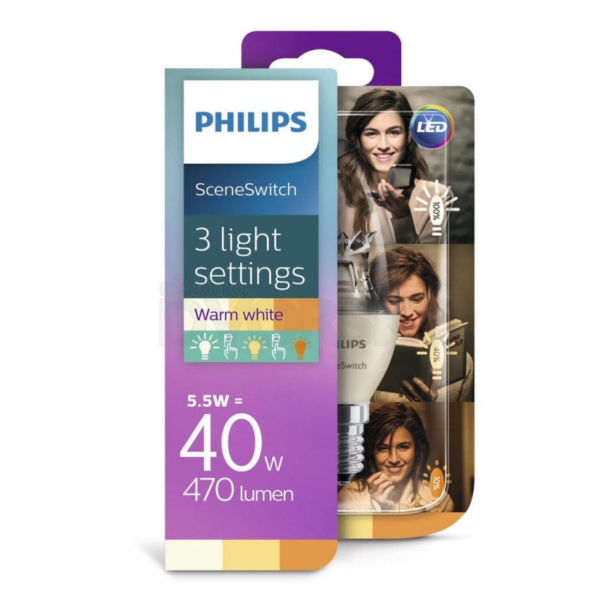 Ampoule LED Philips SCENE SWITCH B38 E14/5,5W/230V 2200K-2700K