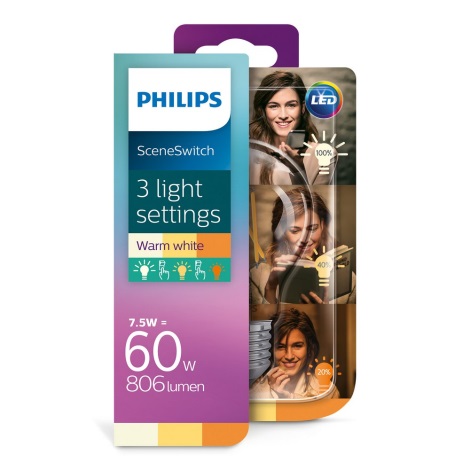 Ampoule LED Philips SCENE SWITCH VINTAGE A60 E27/7,5W/230V 2200K-2700K