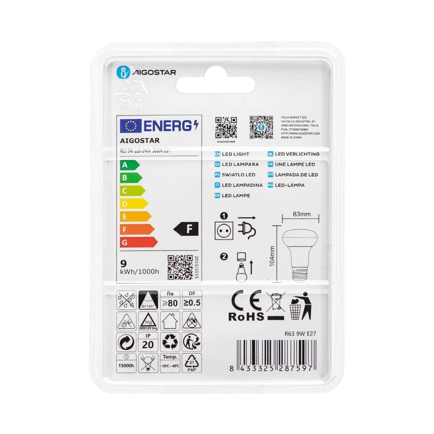 Ampoule LED R63 E27/9W/230V 3000K - Aigostar