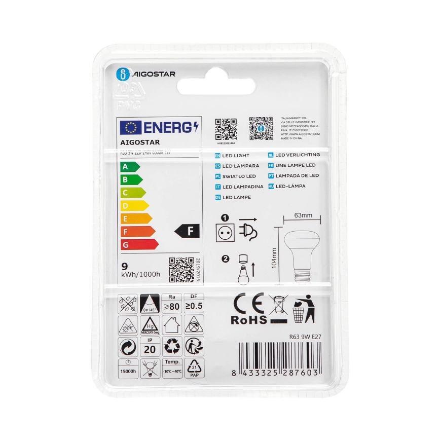 Ampoule LED R63 E27/9W/230V 6500K - Aigostar