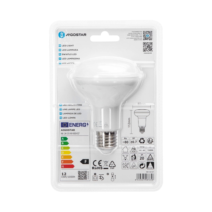 Ampoule LED R80 E27/12W/230V 6500K - Aigostar