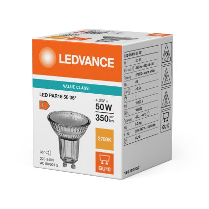 Ampoule LED réflecteur PAR16 GU10/4,3W/230V 2700K 36° - Ledvance