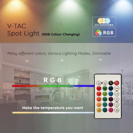 Ampoule LED RGB à intensité variable GU10/4,8W/230V 3000K + télécommande