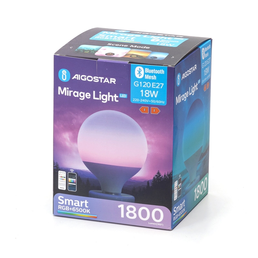 Ampoule LED RGB dimmable MESH G120 E27/18W/230V 6500K + télécommande - Aigostar