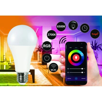 Ampoule LED RVBW à intensité variable A65 E27/11W/230V 2700-6500K Wi-Fi Tuya
