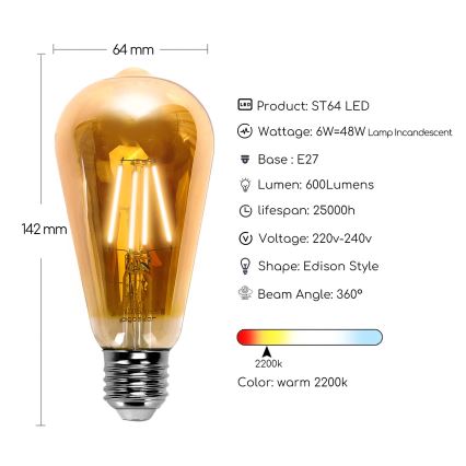 ampoule LED ST64 E27/6W/230V 2200K - Aigostar