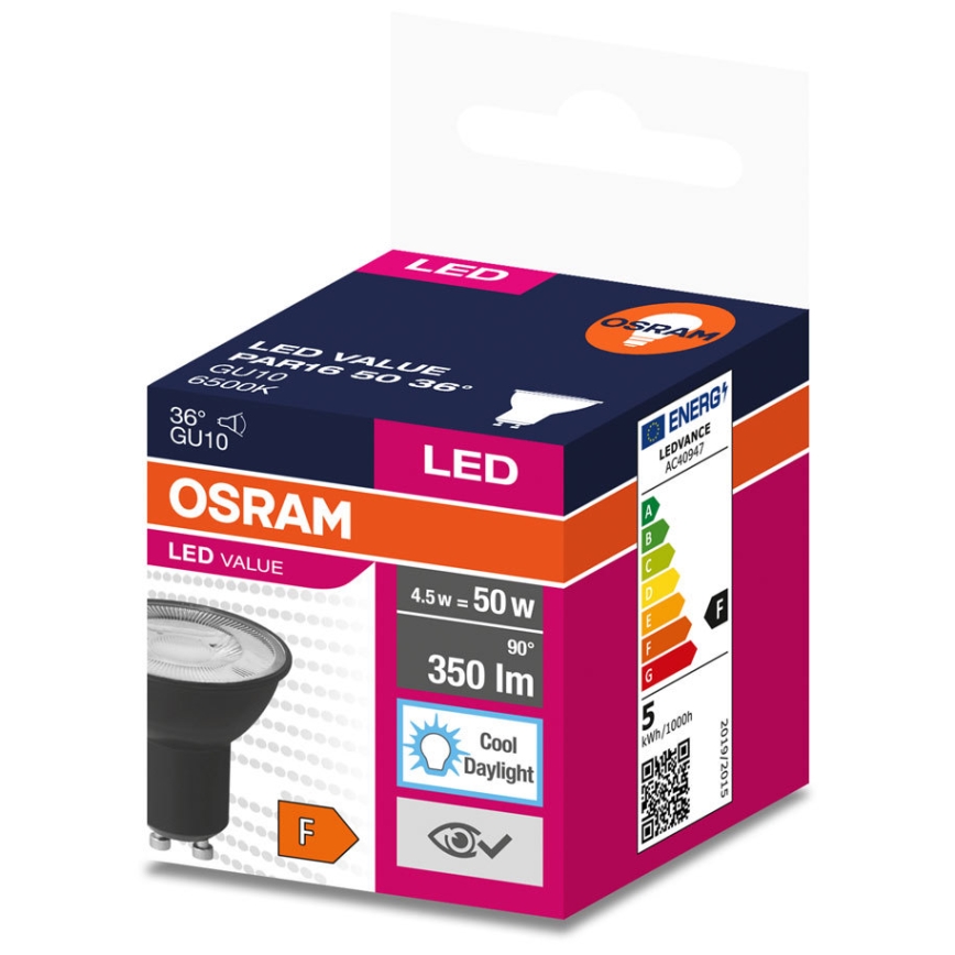 Ampoule LED VALUE PAR16 GU10/4,5W/230V 4000K 36° noir - Osram