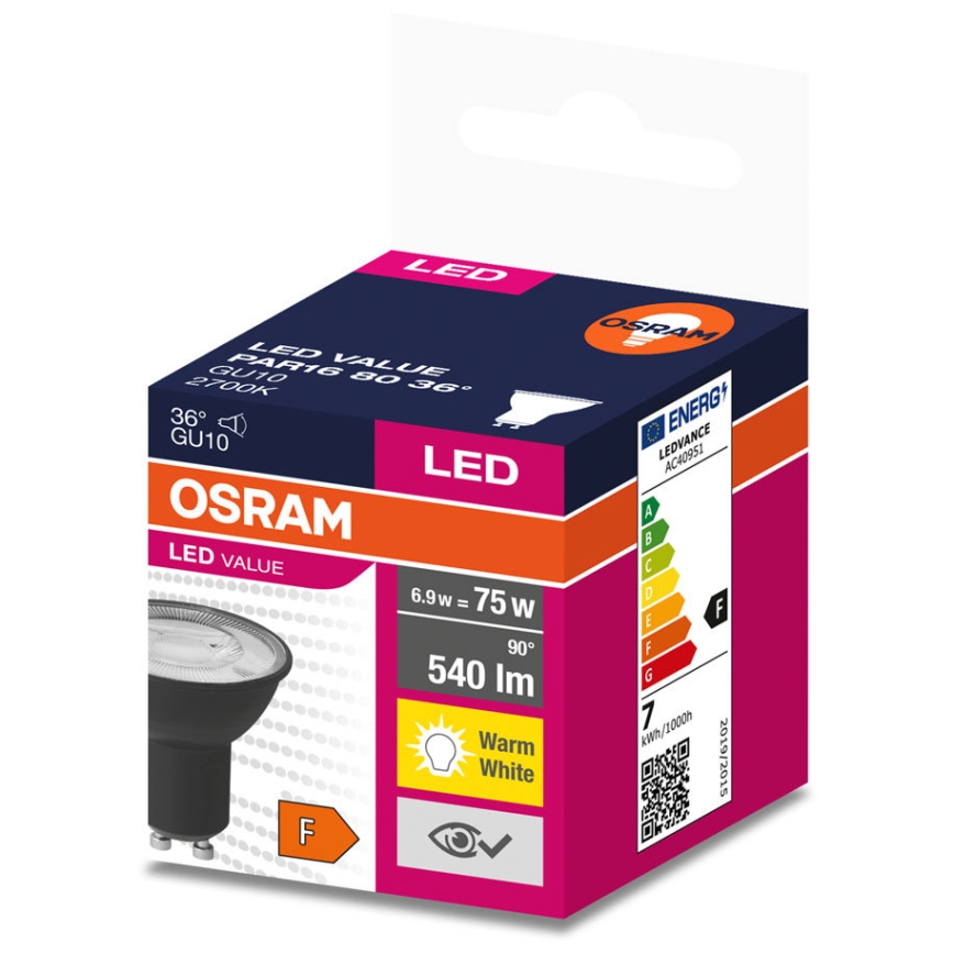 Ampoule LED VALUE PAR16 GU10/6,9W/230V 2700K 36° noir - Osram