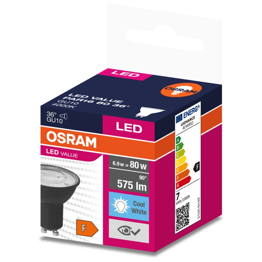 Ampoule LED VALUE PAR16 GU10/6,9W/230V 6500K 36° noir - Osram