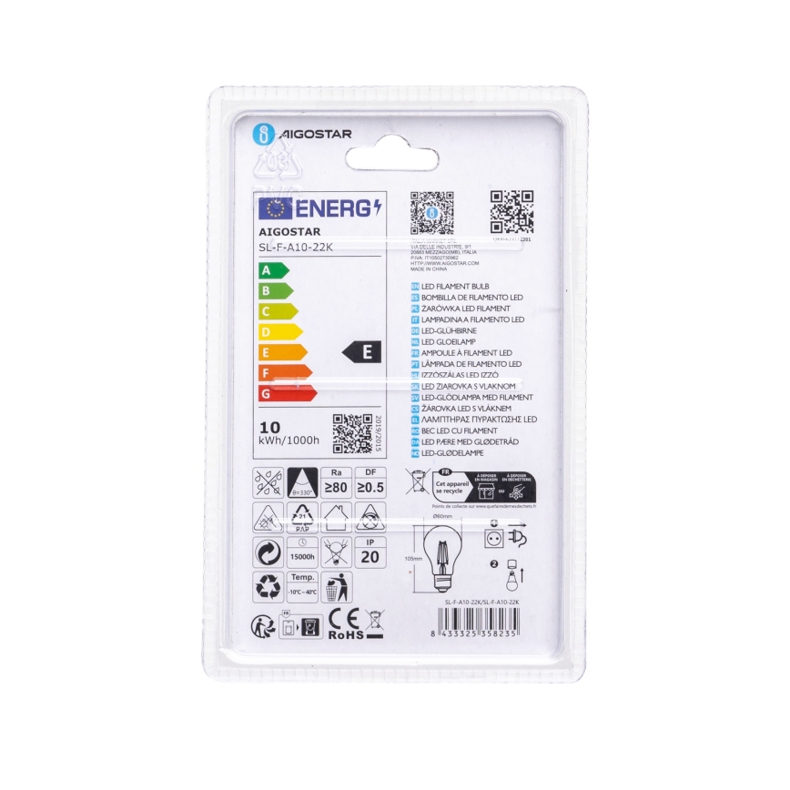 Ampoule LED VINTAGE A60 E27/10W/230V 2200K - Aigostar