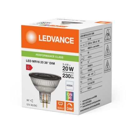 Ampoule spot LED dimmable MR16 GU5,3/3,4W/12V 4000K 36° IRC 90 - Ledvance