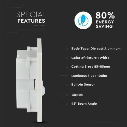 Applique d'escalier LED avec détecteur de mouvement LED/3W/230V 4000K blanc