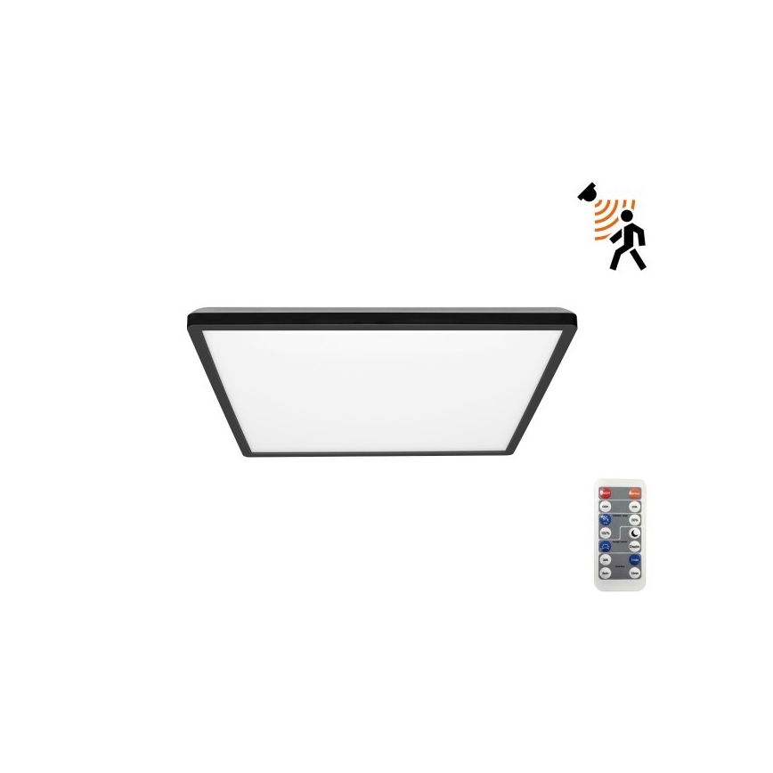 Applique LED pour salle de bain avec détecteur de mouvement et crépuscule NIVERA LED/12W/230V IP54 3000/4000/6000K 22,5x22,5 cm noir + télécommande