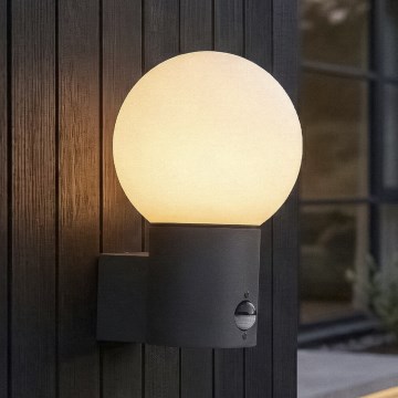 Applique murale d'extérieur avec détecteur de mouvement et capteur crépusculaire STONO 1xE27/15W/230V IP65 anthracite