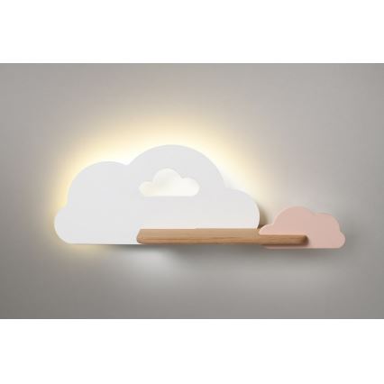 Applique murale enfant avec étagère CLOUD LED/5W/230V blanc/rose