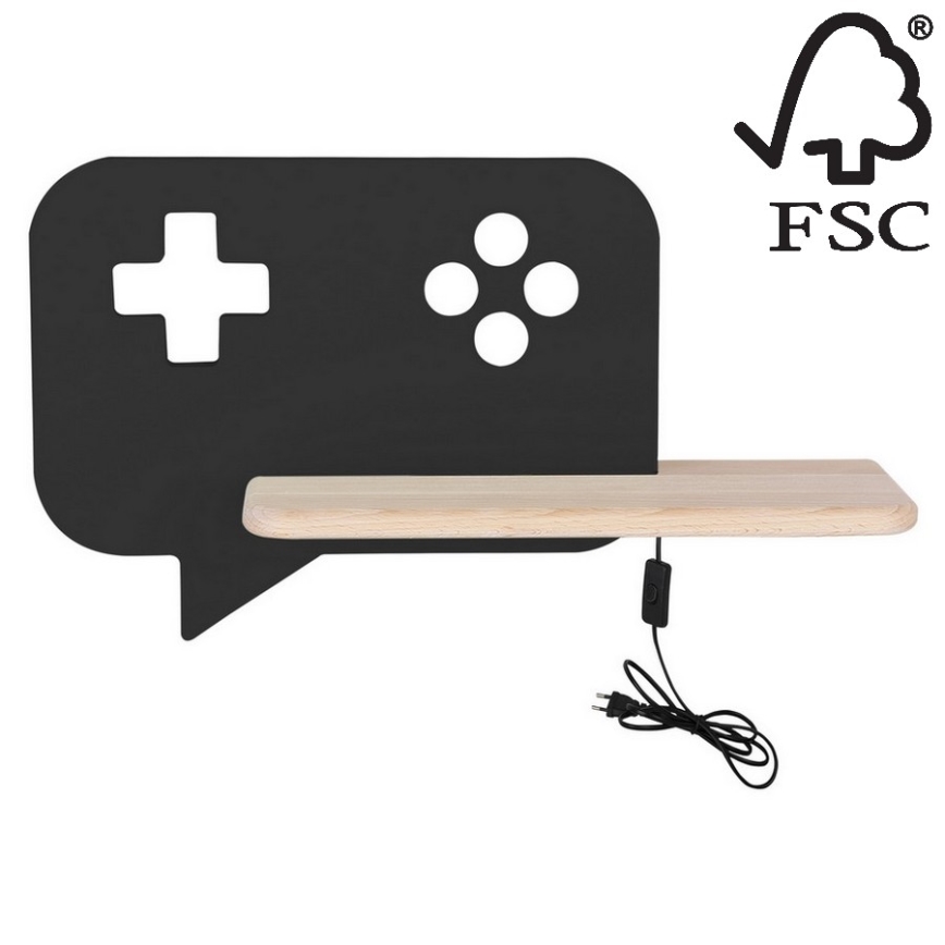 Applique murale enfant avec étagère CONSOLE LED/5W/230V noir