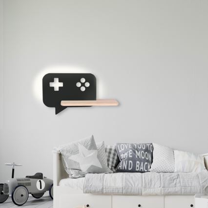 Applique murale enfant avec étagère CONSOLE LED/5W/230V noir