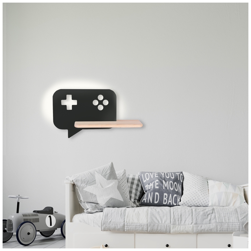 Applique murale enfant avec étagère CONSOLE LED/5W/230V noir