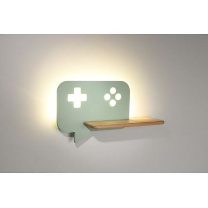 Applique murale enfant avec étagère CONSOLE LED/5W/230V vert