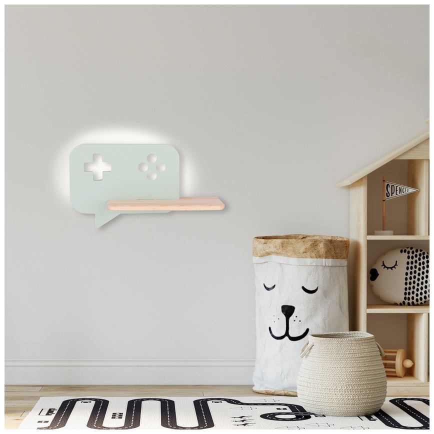 Applique murale enfant avec étagère CONSOLE LED/5W/230V vert