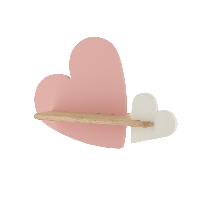 Applique murale enfant avec étagère HEART LED/5W/230V rose/blanc/bois