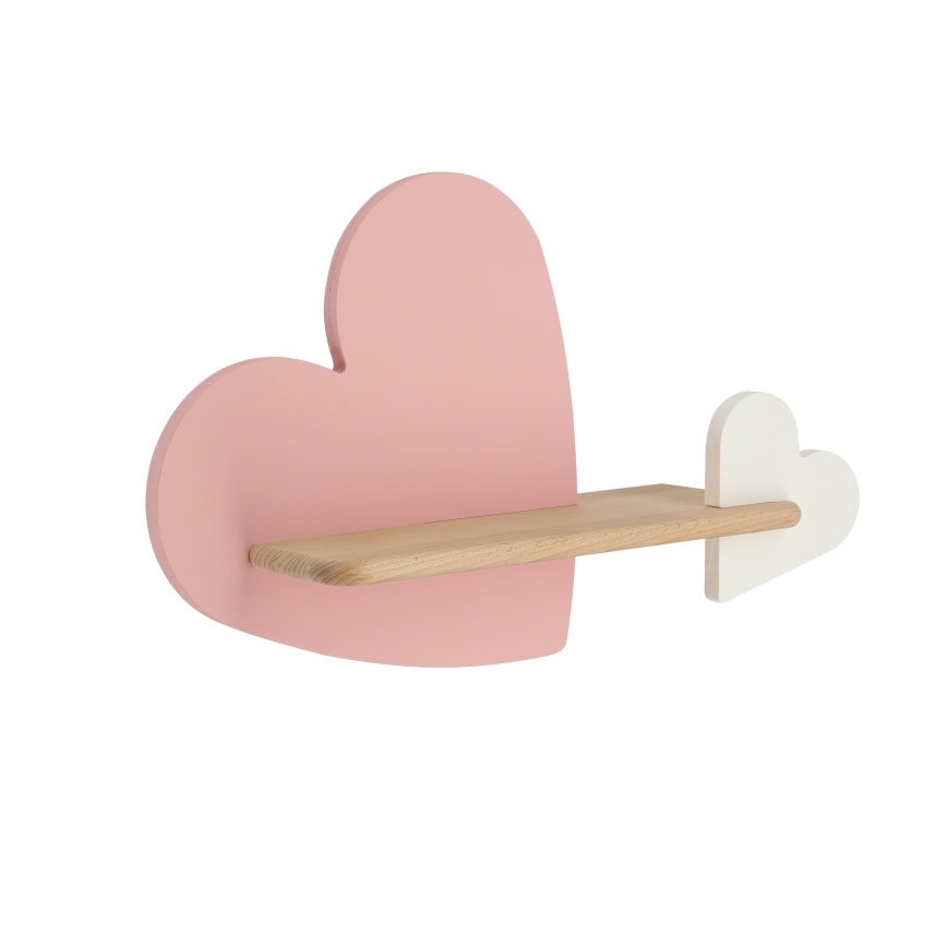 Applique murale enfant avec étagère HEART LED/5W/230V rose/blanc/bois