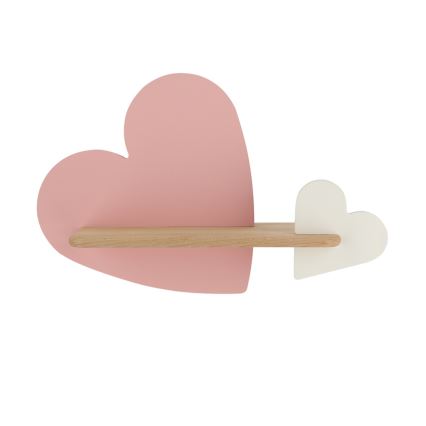 Applique murale enfant avec étagère HEART LED/5W/230V rose/blanc/bois