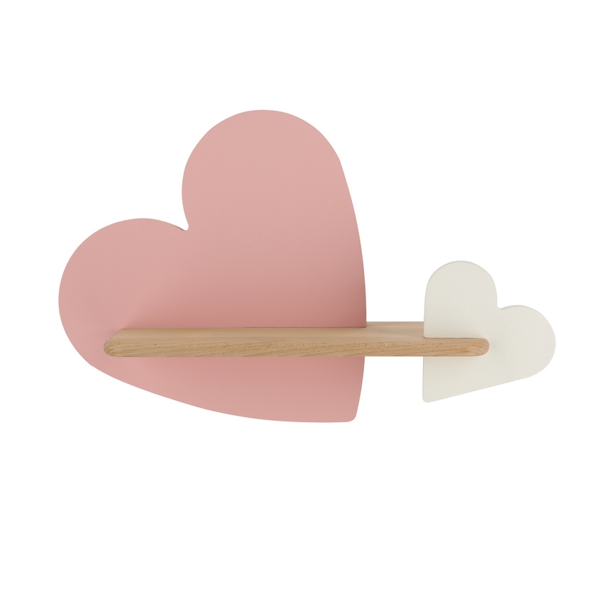 Applique murale enfant avec étagère HEART LED/5W/230V rose/blanc/bois