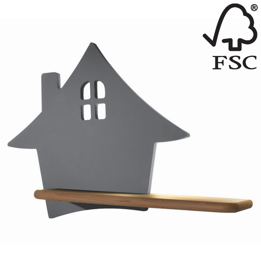 Applique murale enfant avec étagère HOUSE LED/4W/230V gris/bois