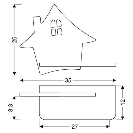 Applique murale enfant avec étagère HOUSE LED/4W/230V gris/bois