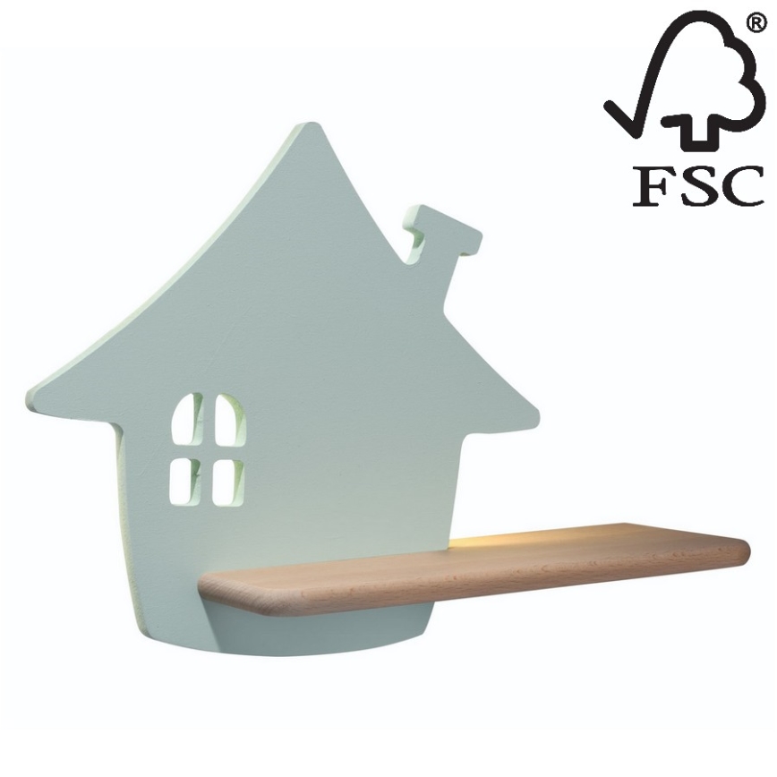 Applique murale enfant avec étagère HOUSE LED/4W/230V vert/bois