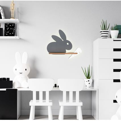 Applique murale enfant avec étagère RABBIT LED/4W/230V gris/blanc/bois