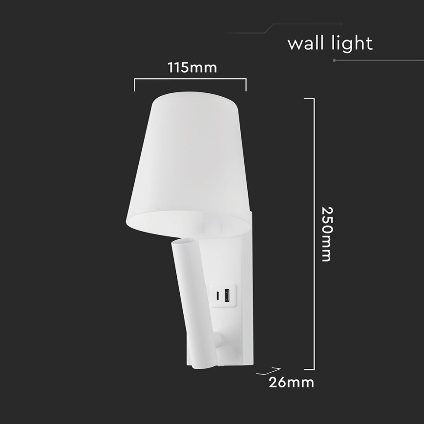 Applique murale LED avec port USB LED/2W/230V 3000K blanche