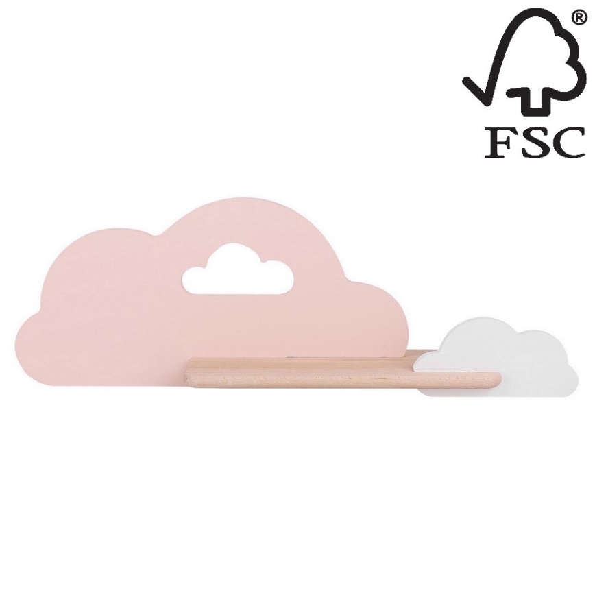 Applique murale LED enfant avec étagère CLOUD LED/5W/230V rose/blanche - certifié FSC