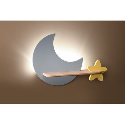 Applique murale LED enfant avec étagère MOON LED/5W/230V - certifié FSC