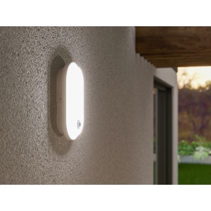 Applique murale d'extérieur LED avec détecteur de mouvement et capteur crépusculaire OVAL LED/10W/230V IP65 blanc