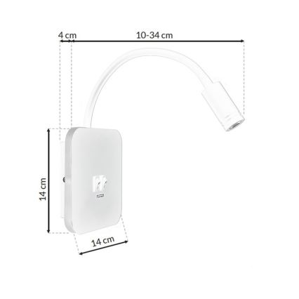 Applique murale LED flexible avec port USB BASE LED/8W + LED/2W/230V blanche