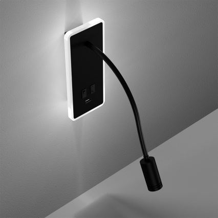 Applique murale LED flexible avec port USB BASE LED/8W+LED/2W/230V, noire