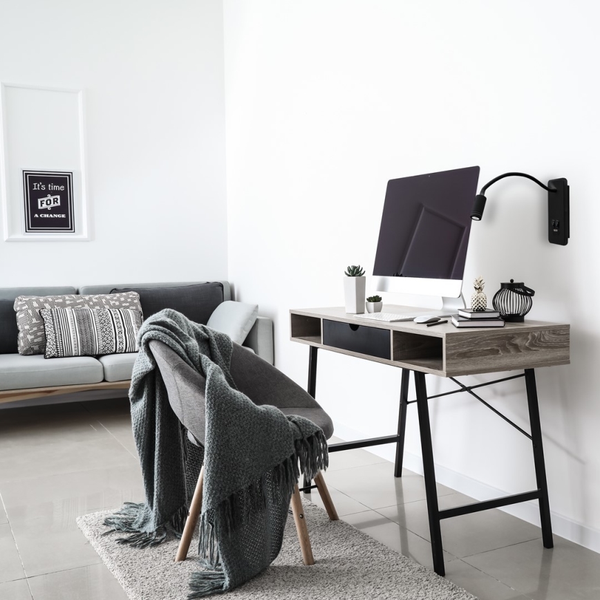 Applique murale LED flexible avec port USB BASE LED/8W+LED/2W/230V, noire