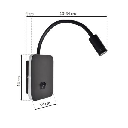 Applique murale LED flexible BASE LED/8W+LED/2W/230V noir/argenté