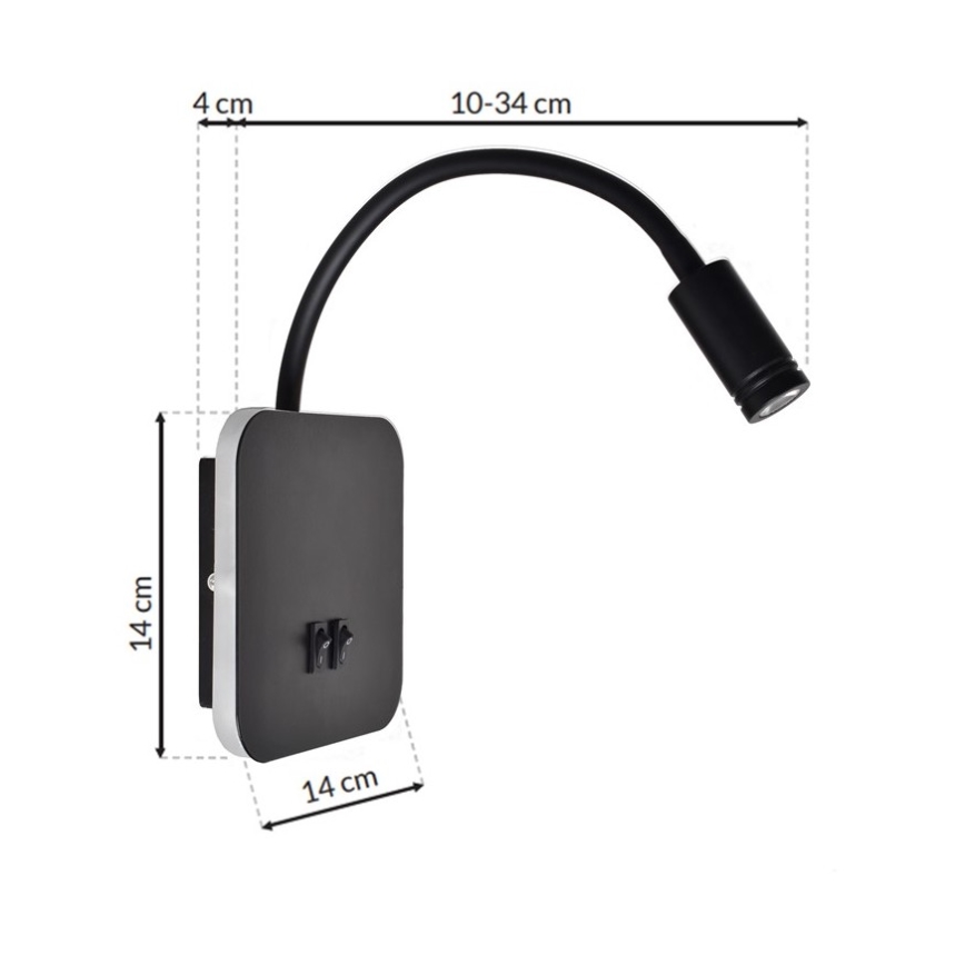 Applique murale LED flexible BASE LED/8W+LED/2W/230V noir/argenté