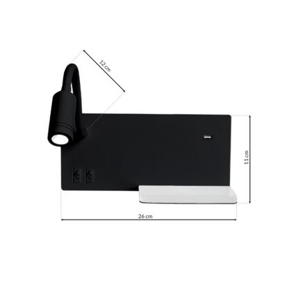 Applique murale LED SHELF LED/4W+LED/5W+LED/2W/230V noire