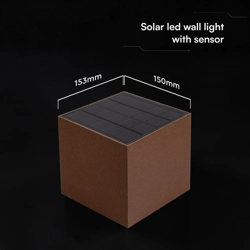 Applique murale solaire LED avec capteur LED/9W/3,7V 3000/4000/5000K IP65 2600 mAh marron