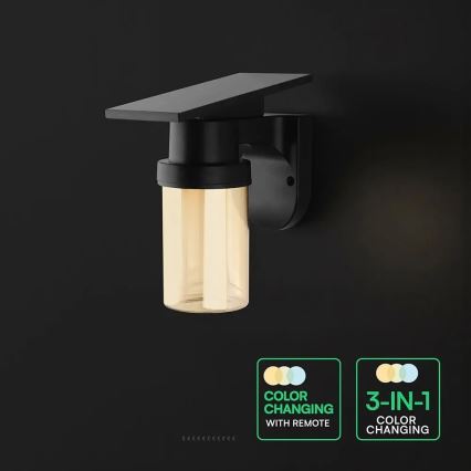 Lampe murale solaire LED/3,7V 2700/3200/5000K IP54 1800 mAh noir/beige fumé + télécommande